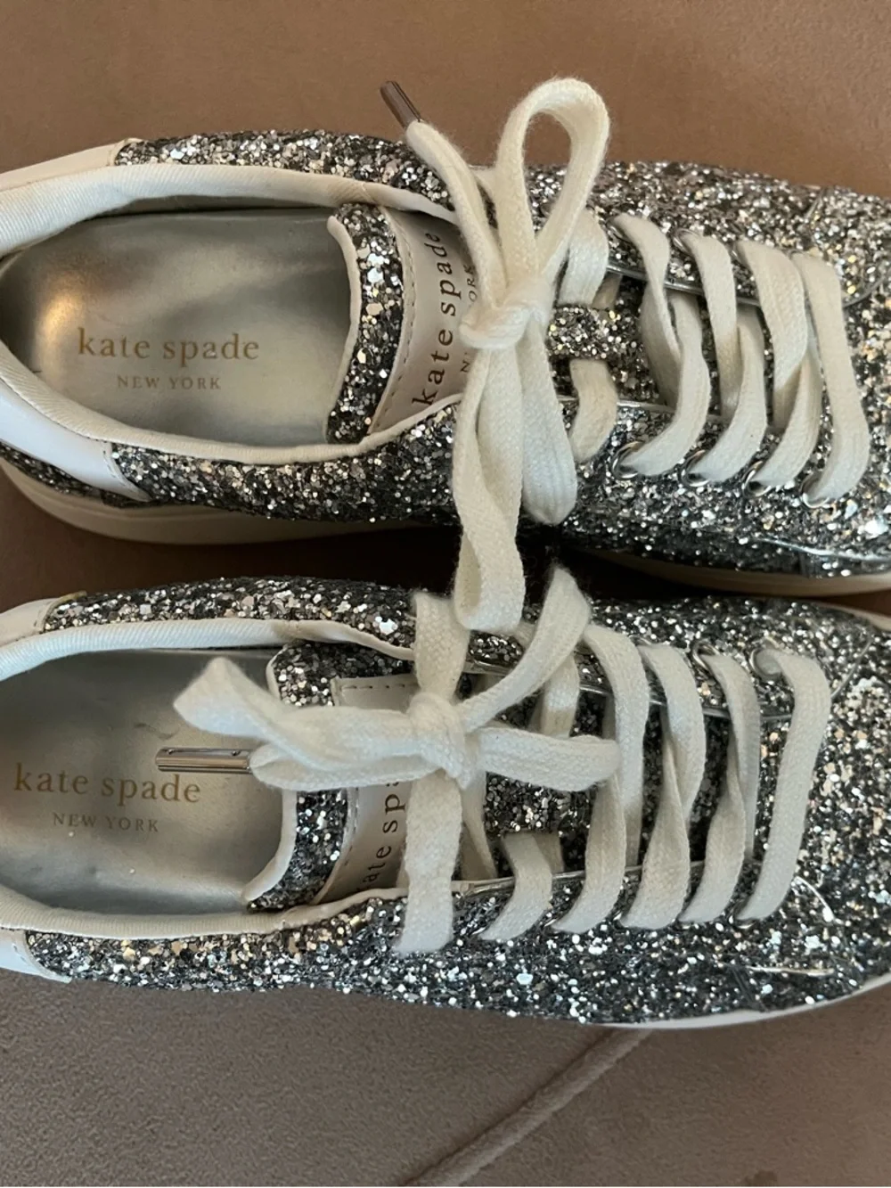 kate spade Silver Glitter Platform Sneakers - Picture 3 of 9